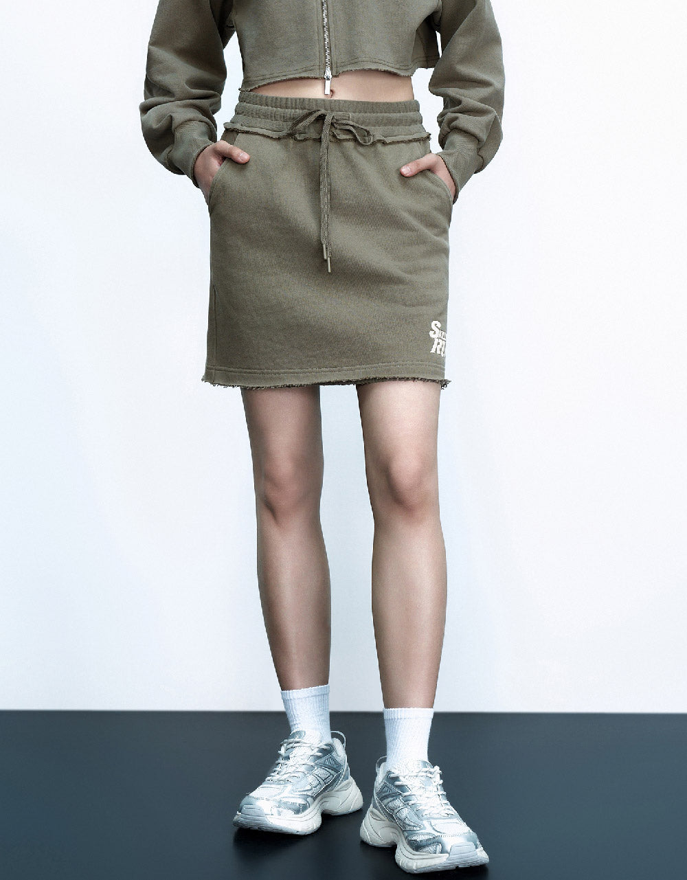 Drawstring Waist Mini Straight Skirt