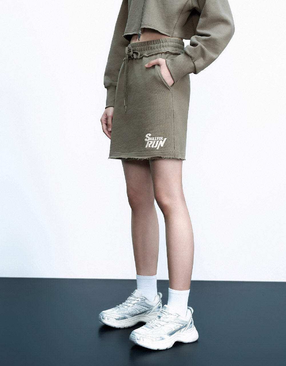 Drawstring Waist Mini Straight Skirt