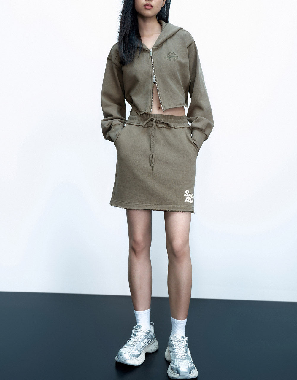 Drawstring Waist Mini Straight Skirt