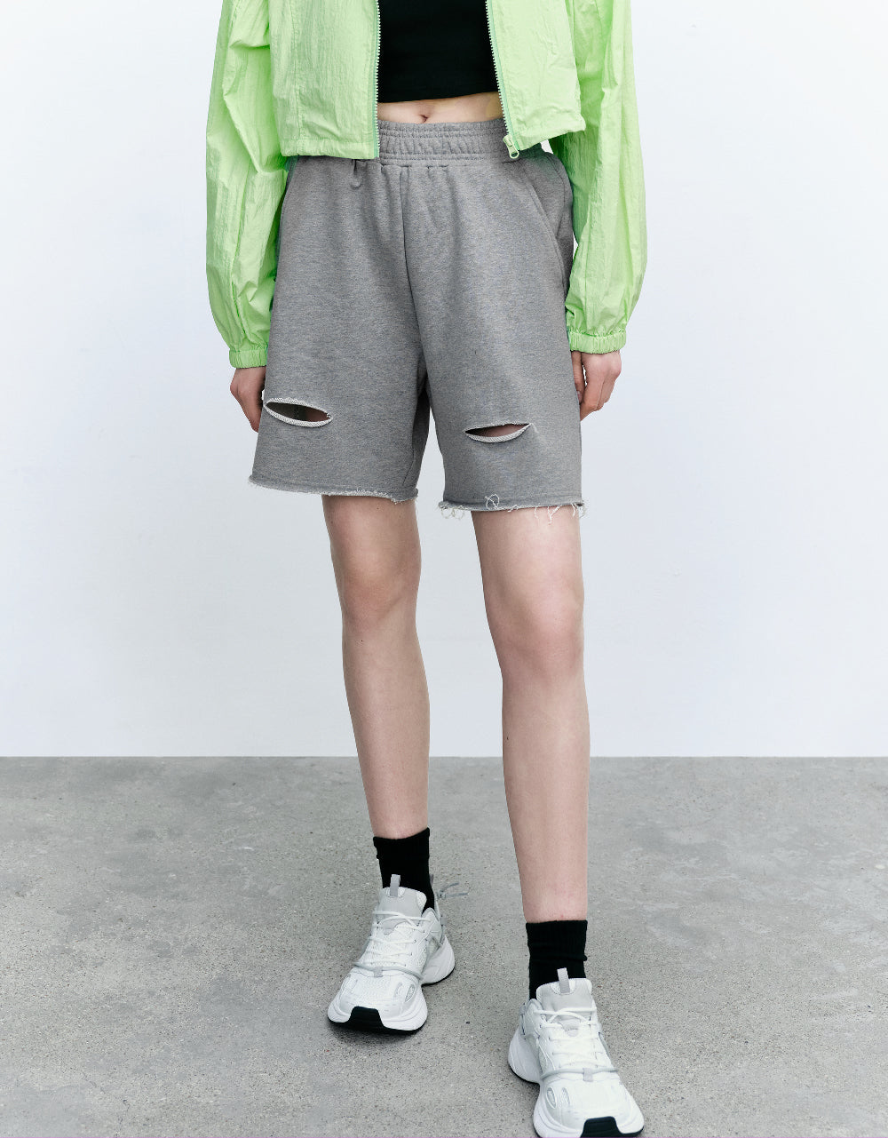 Elastic Waist Cut-Out Shorts