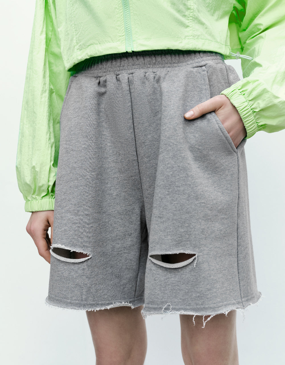 Elastic Waist Cut-Out Shorts