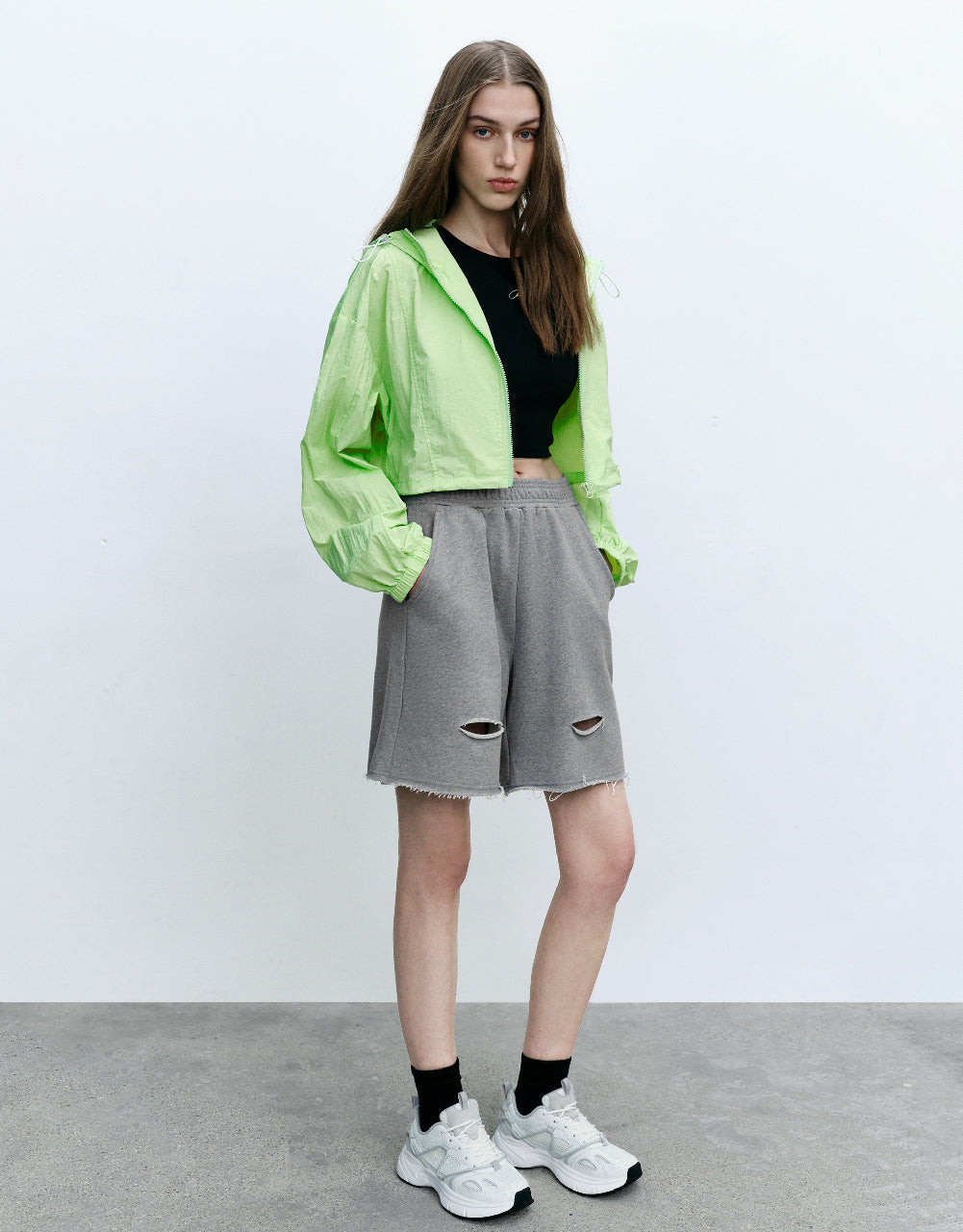 Elastic Waist Cut-Out Shorts