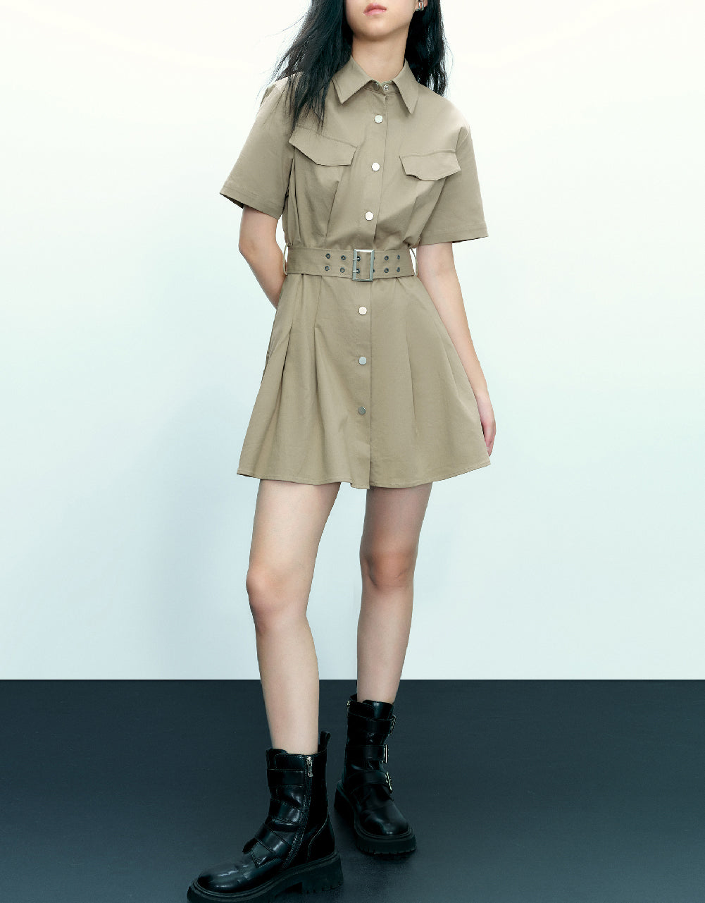 A-Line Shirt Dress With Belt