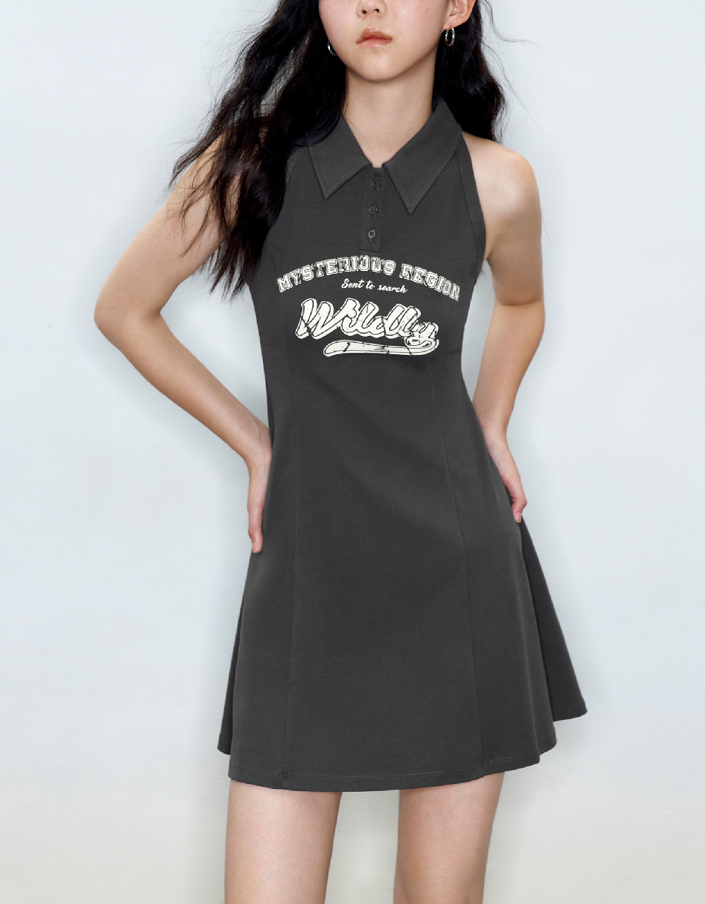 Letter Printed Sleeveless A-Line Dress
