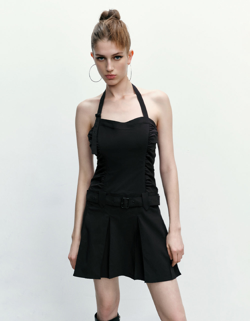 Sleeveless Mini A-Line Dress With Belt