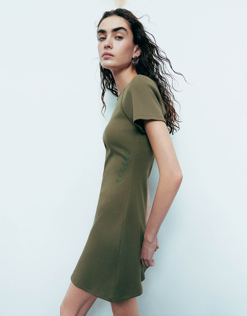 Raglan Sleeve Crew Neck Knitted Skinny Dress