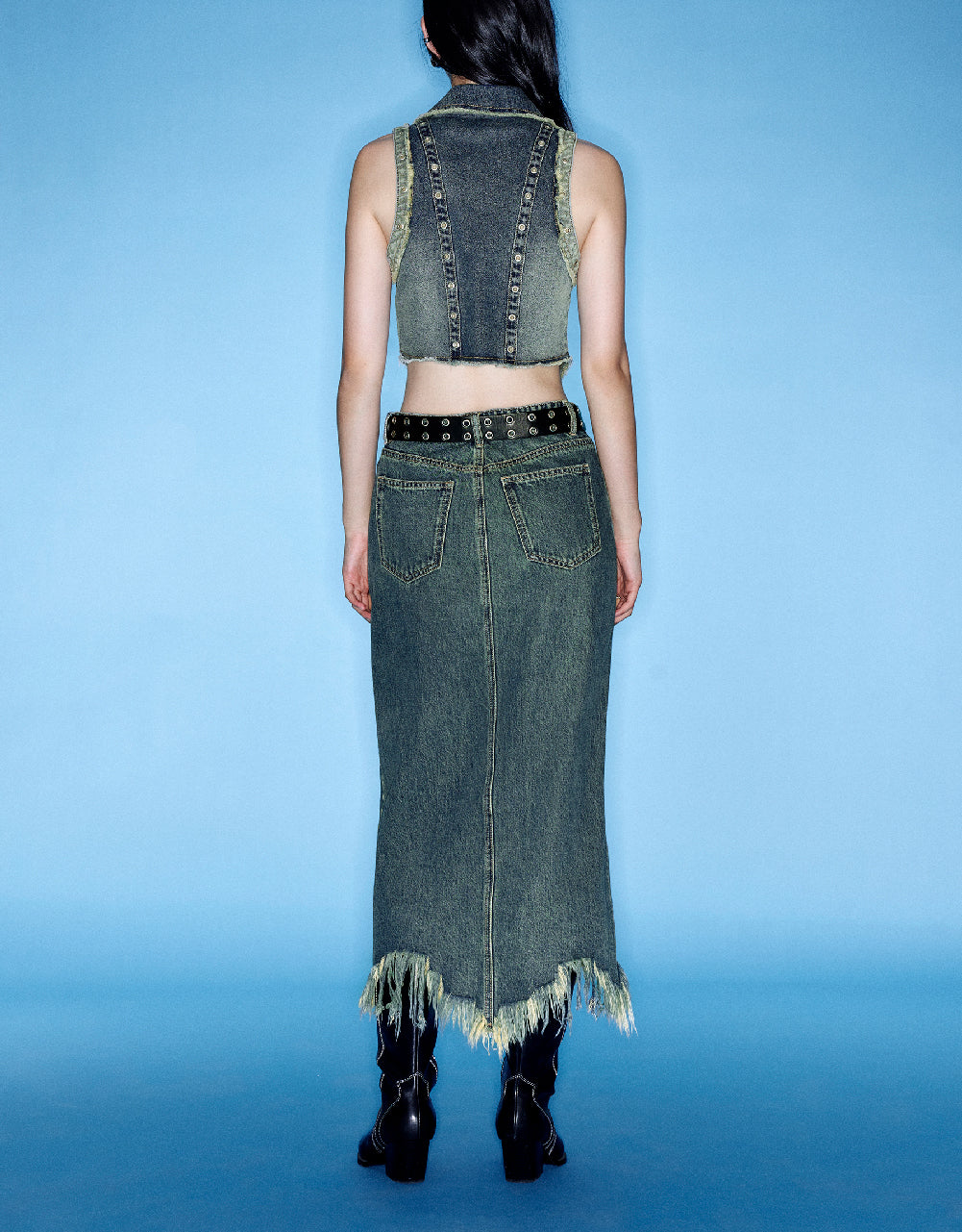 Zipper Front Denim Waistcoat