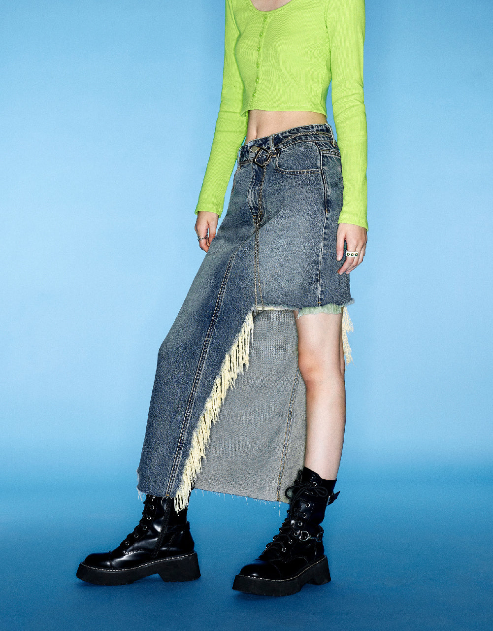 Asymmetric Straight Denim Skirt