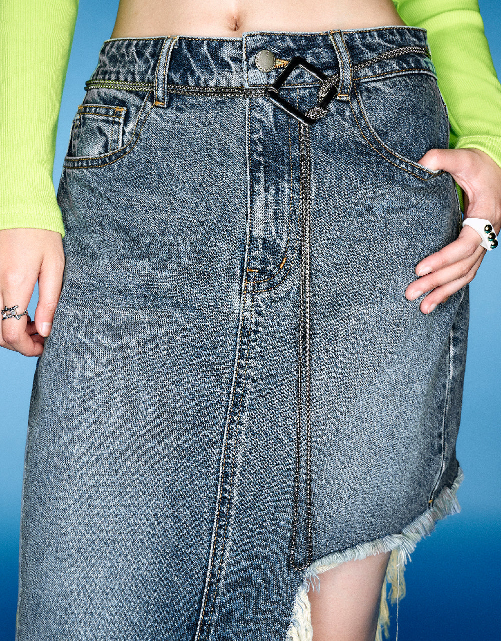 Asymmetric Straight Denim Skirt