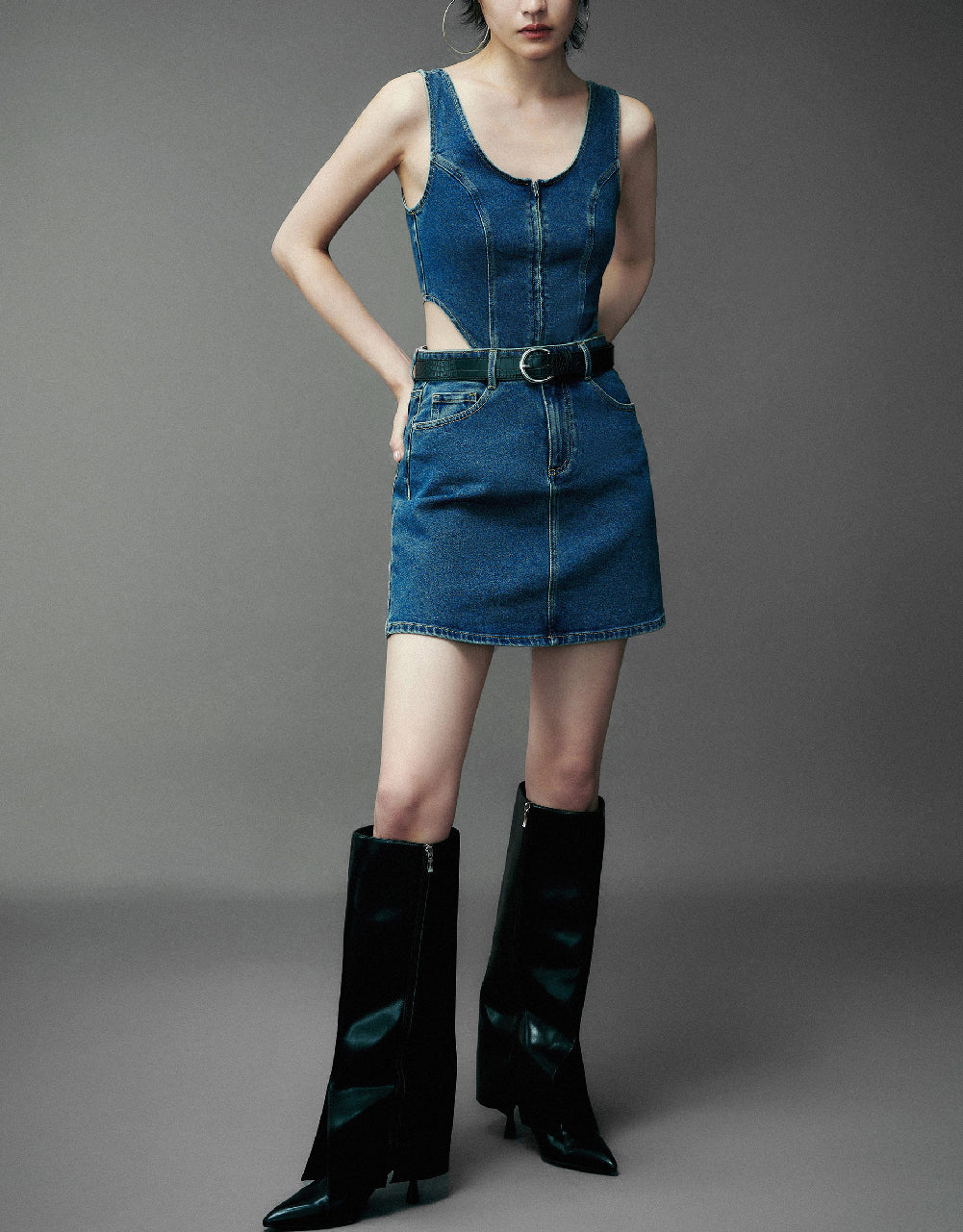 Sleeveless Cut-Out Denim Dress