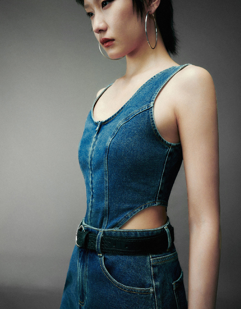 Sleeveless Cut-Out Denim Dress