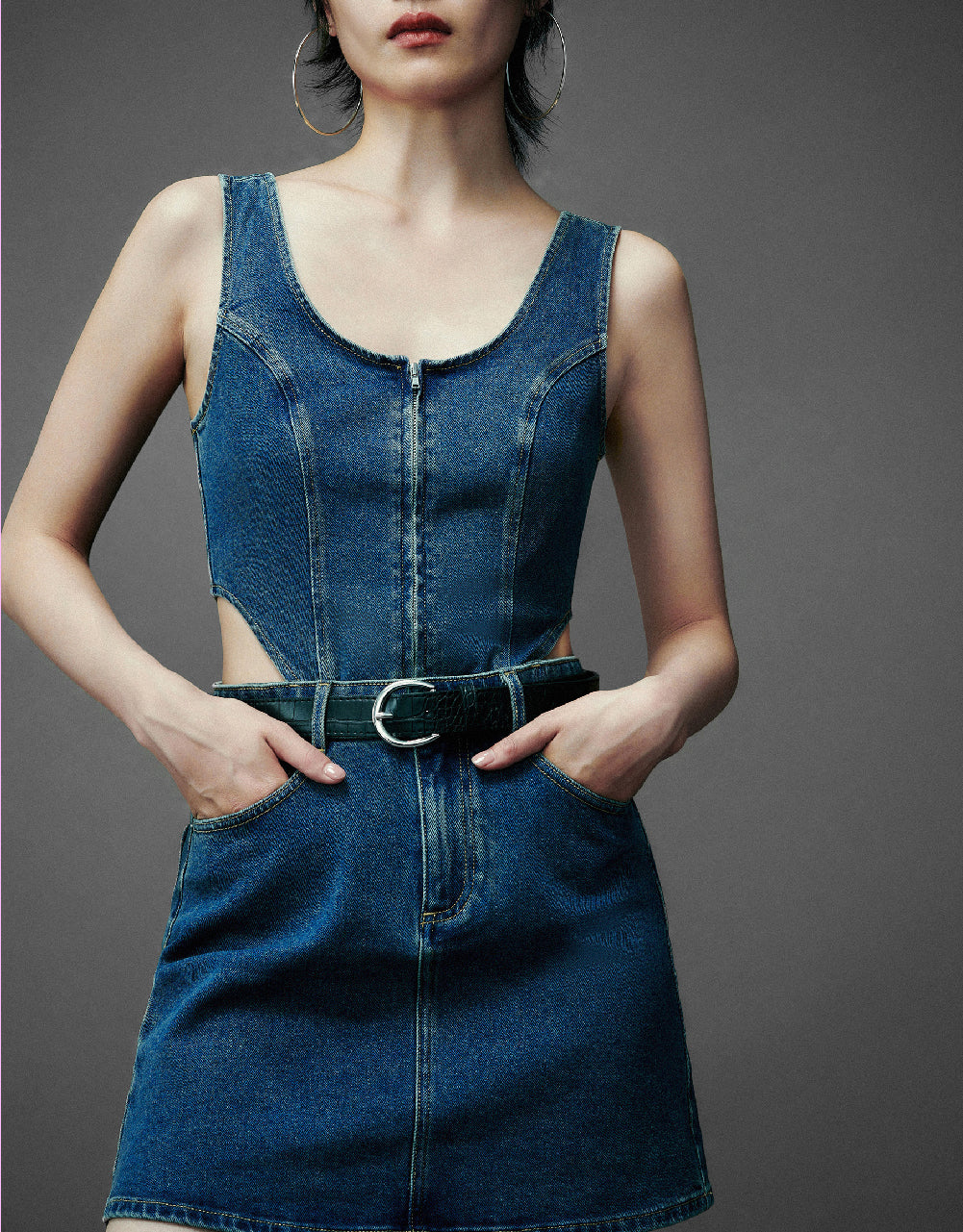 Sleeveless Cut-Out Denim Dress