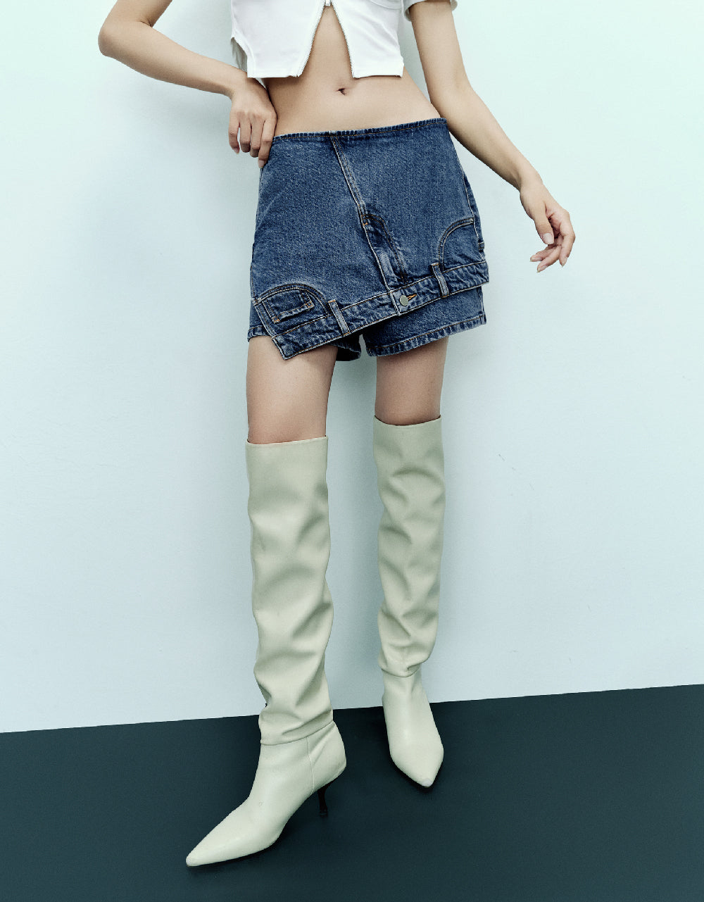 Asymmetric Denim Shorts