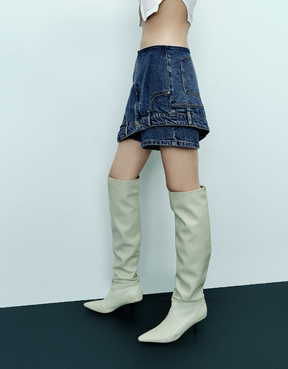 Asymmetric Denim Shorts