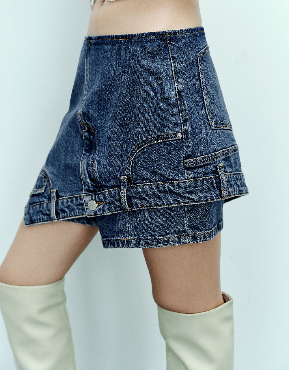 Asymmetric Denim Shorts