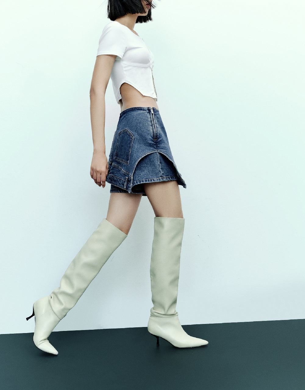 Asymmetric Denim Shorts