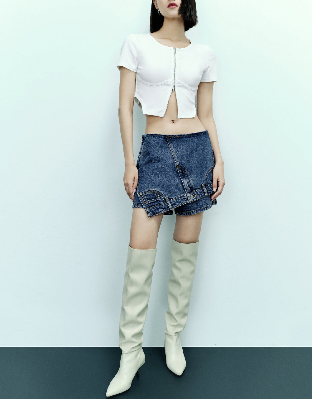 Asymmetric Denim Shorts