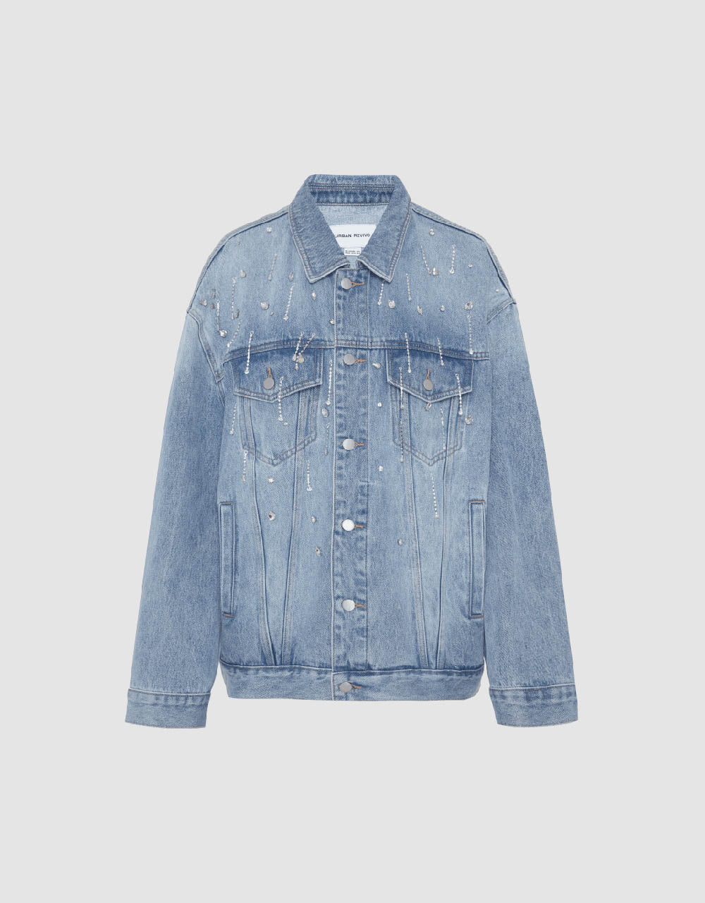 Rhinestone Décor Button Up Denim Jacket
