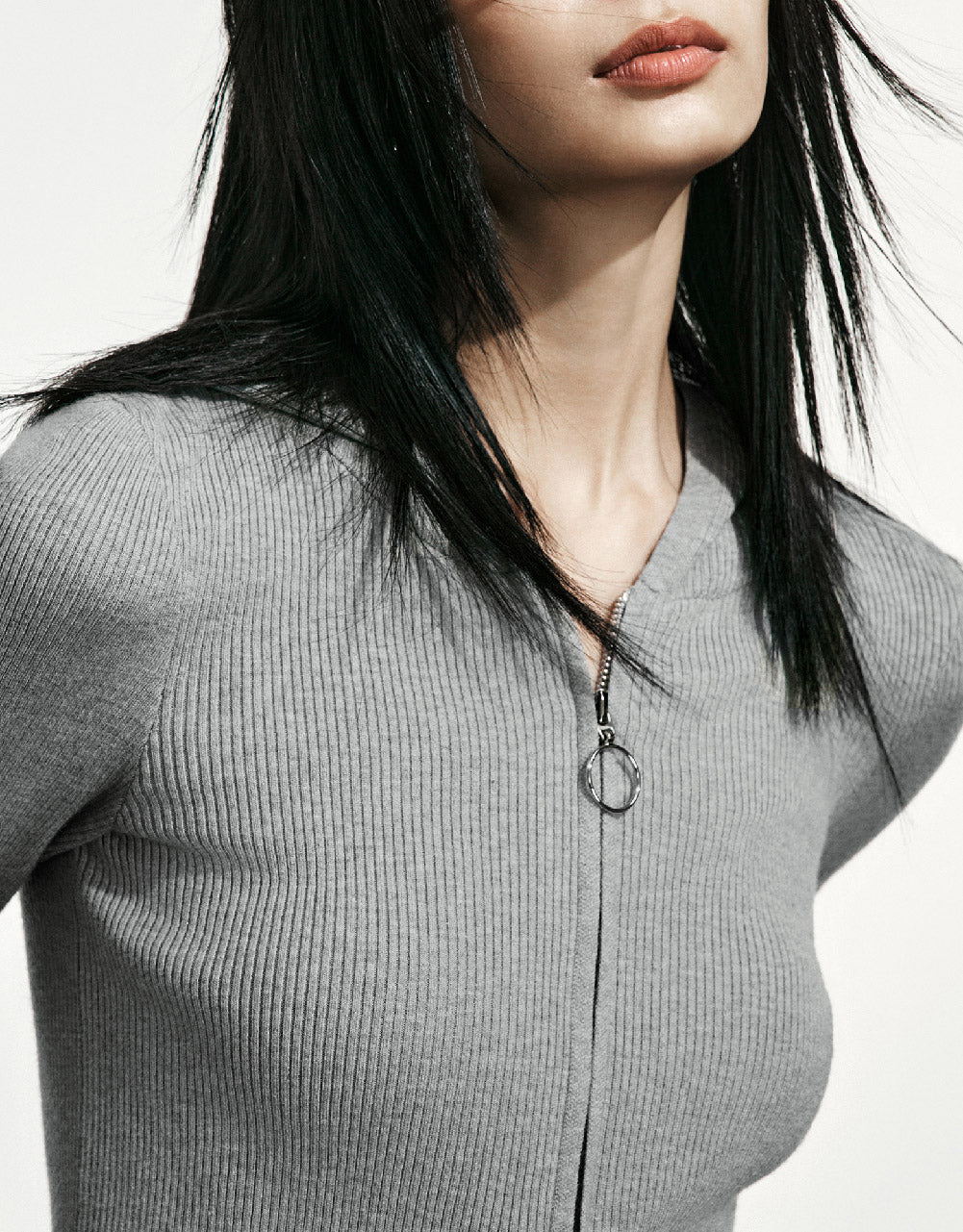 Zipper Front Hooded Knitted Cardigan