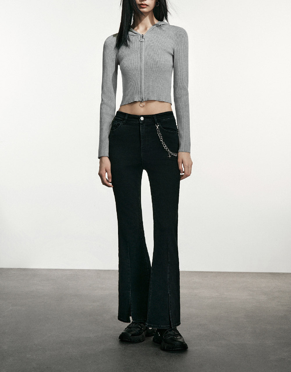 Zipper Front Hooded Knitted Cardigan