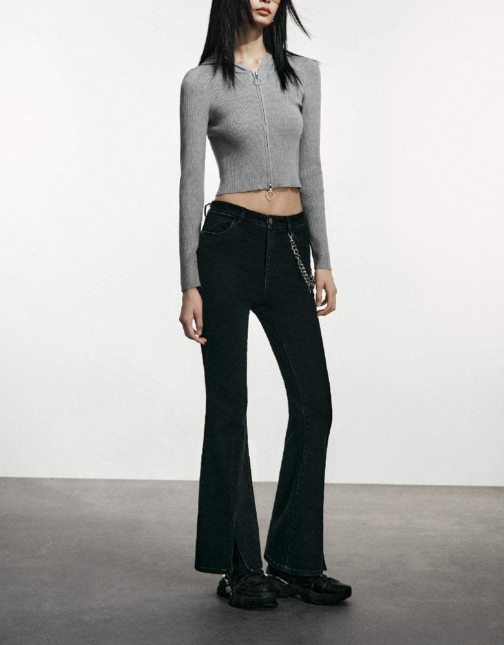Zipper Front Hooded Knitted Cardigan