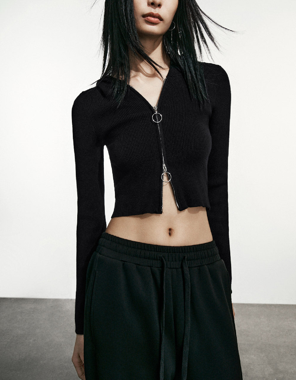 Zipper Front Hooded Knitted Cardigan