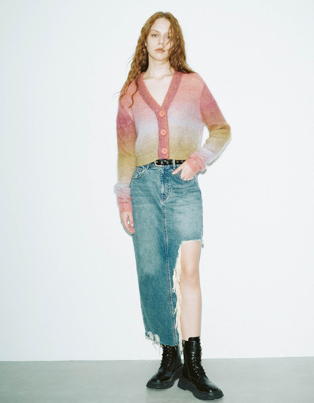 Furry Printed Knitted Cardigan