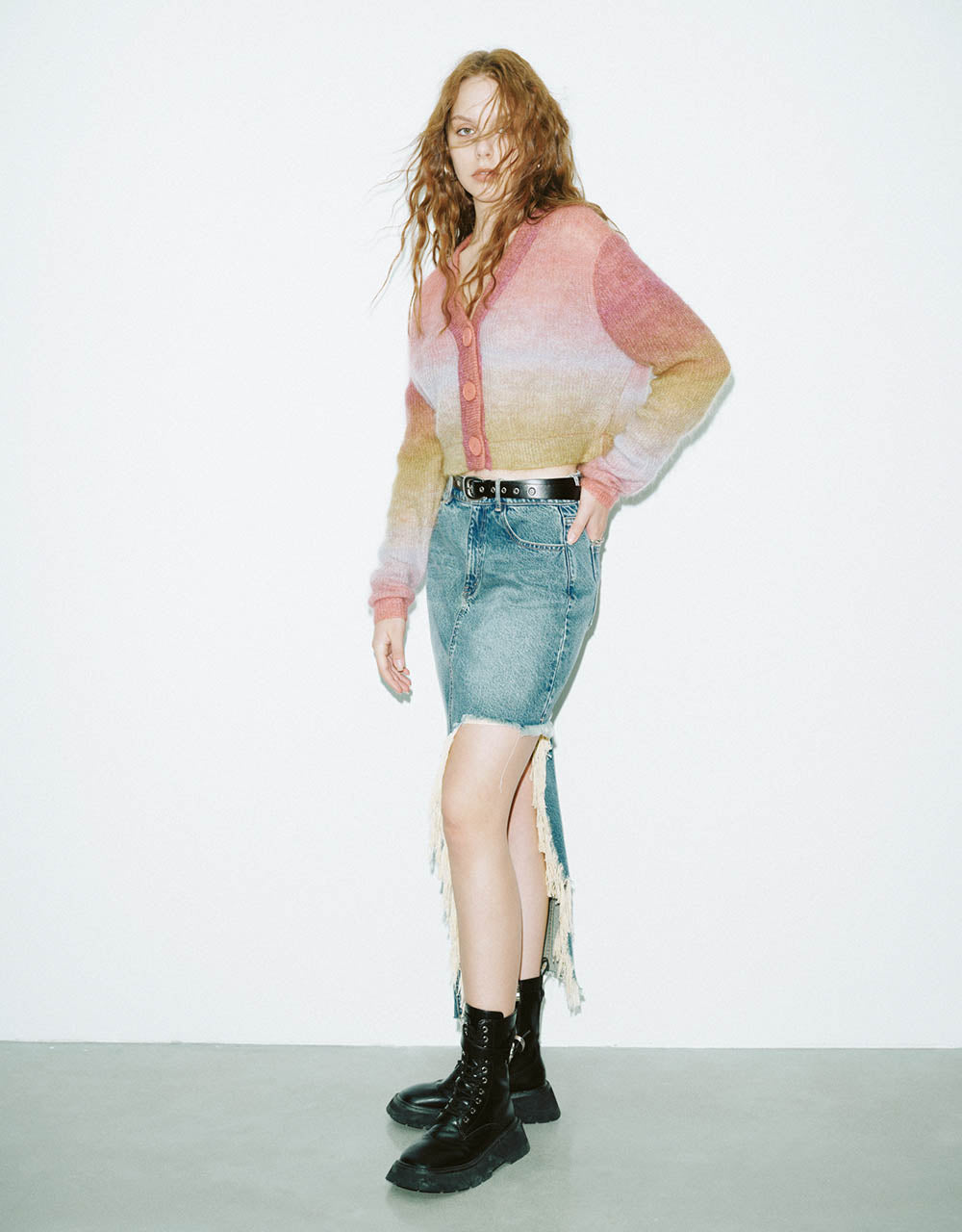 Furry Printed Knitted Cardigan