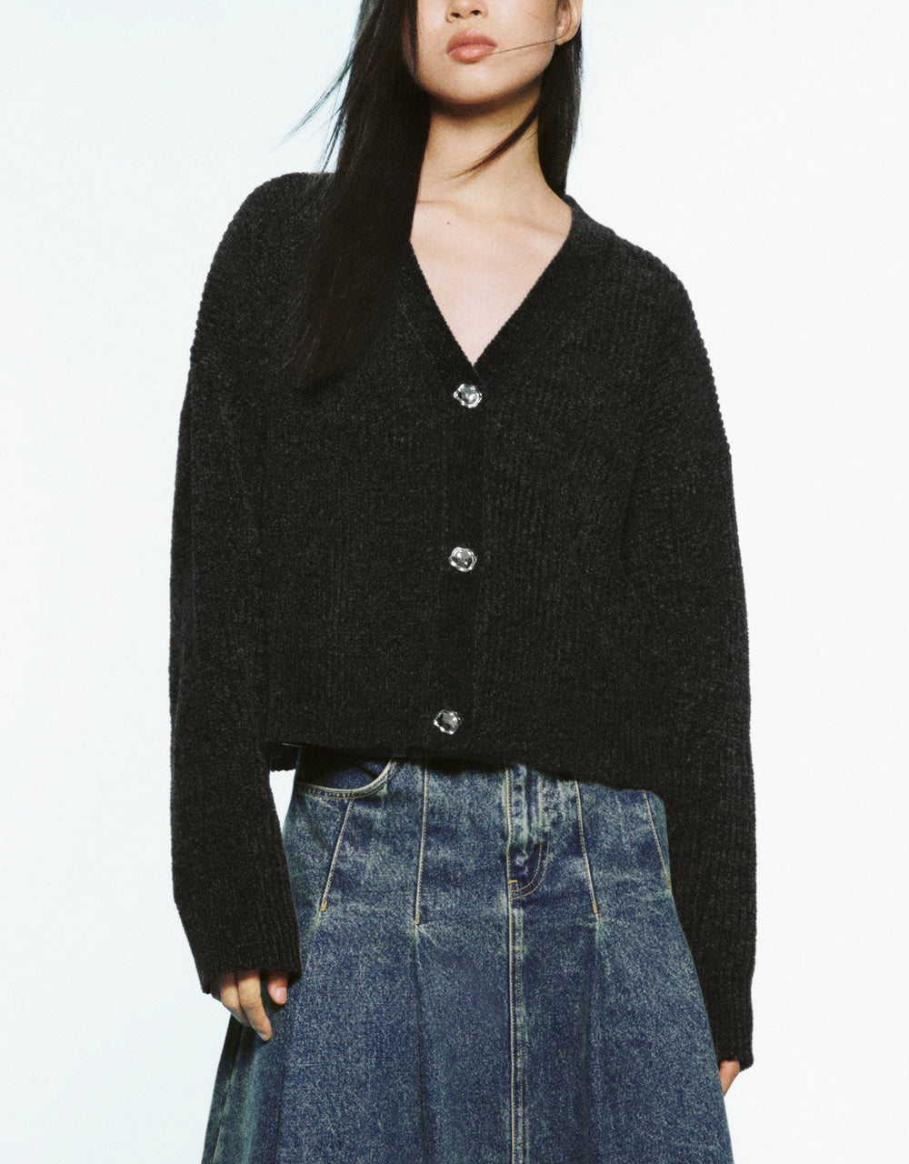 Drop Shoulder Sleeve V-Neck Knitted Cardigan