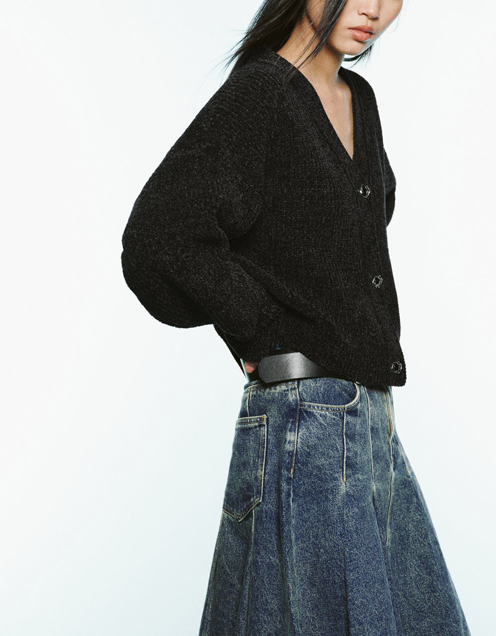 Drop Shoulder Sleeve V-Neck Knitted Cardigan