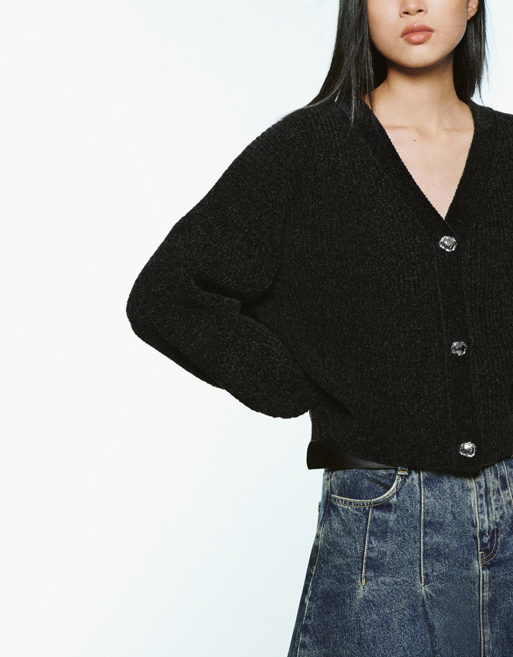 Drop Shoulder Sleeve V-Neck Knitted Cardigan
