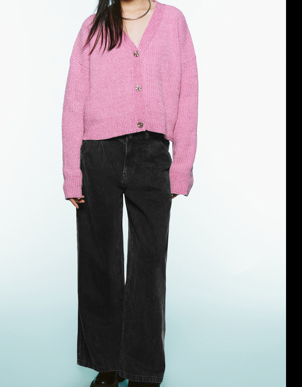 Drop Shoulder Sleeve V-Neck Knitted Cardigan