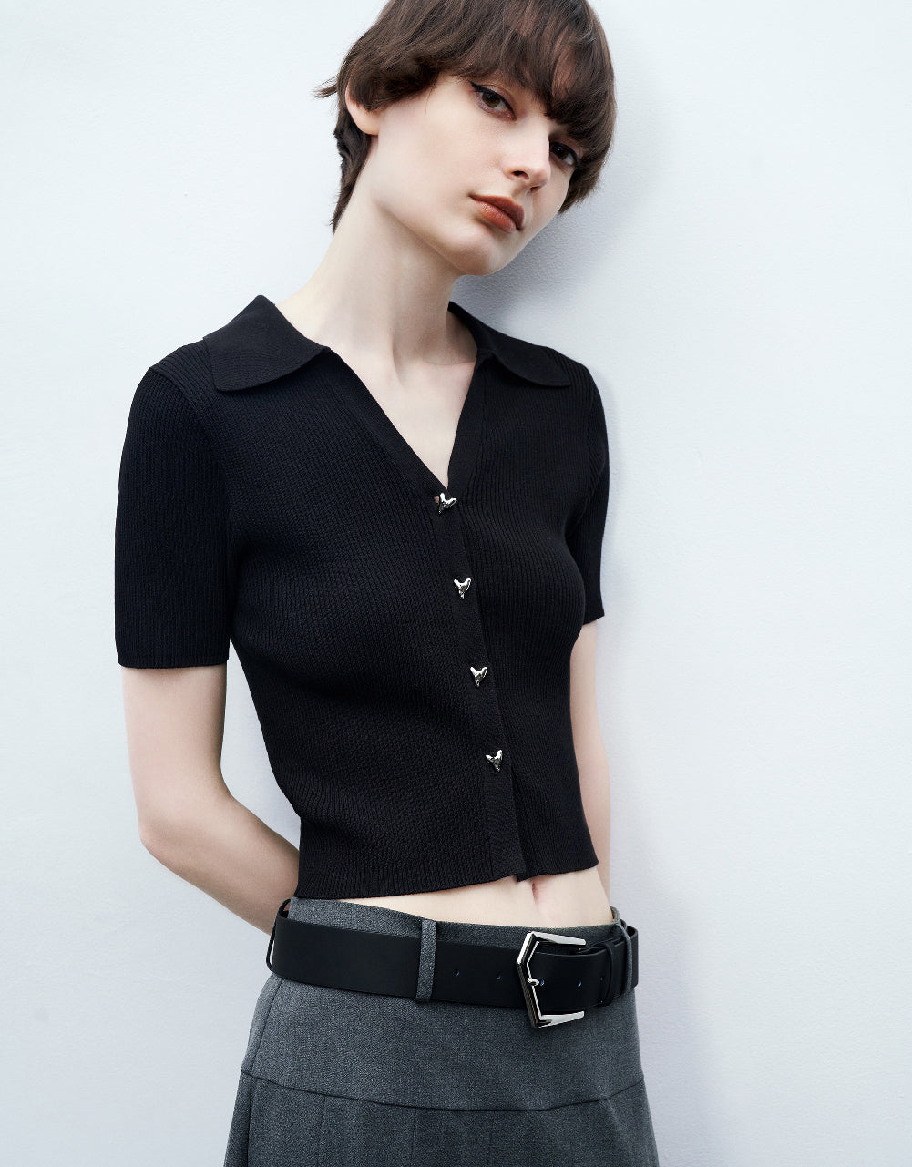 V-Neck Rib Knitted Cardigan