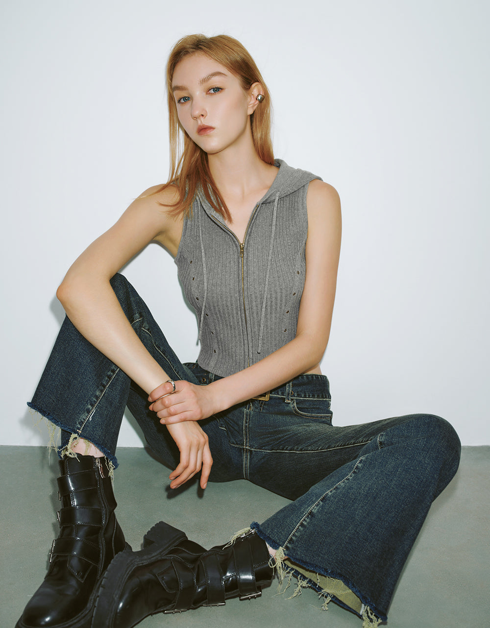 Hooded Zipper Front Skinny Knitted Vest
