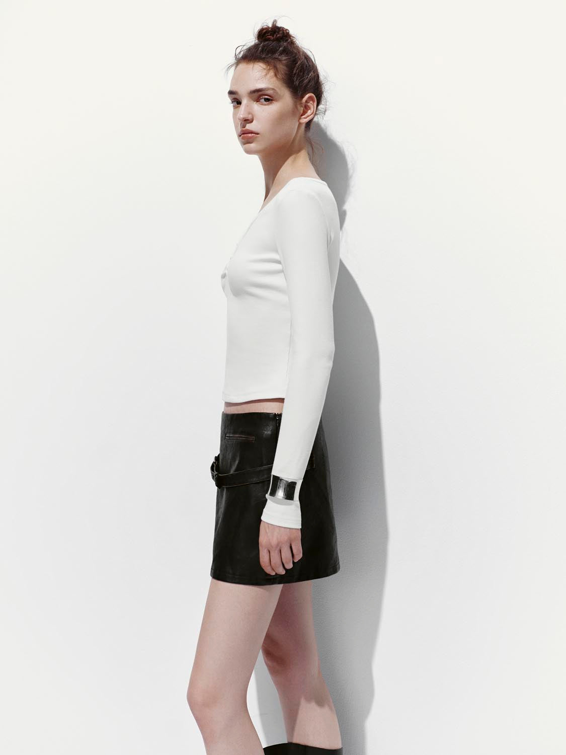 Button Top V-Neck Long Sleeve T-Shirts