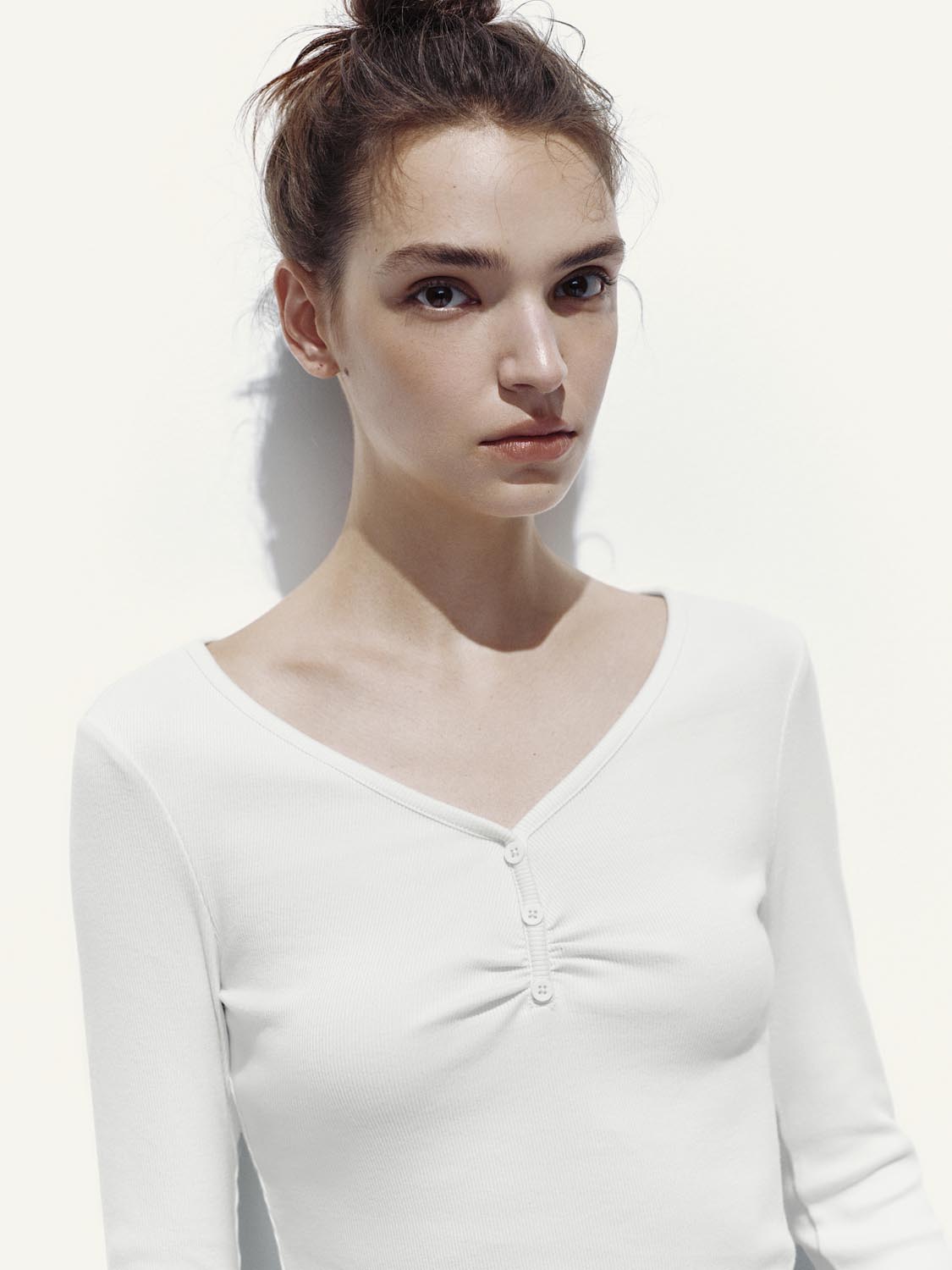 Button Top V-Neck Long Sleeve T-Shirts