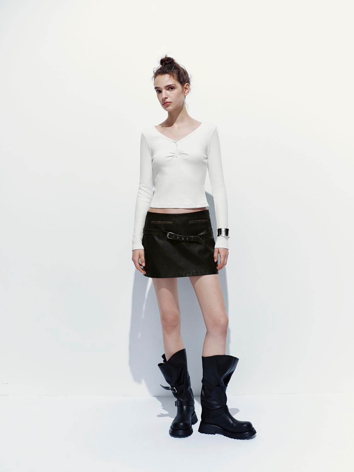 Button Top V-Neck Long Sleeve T-Shirts