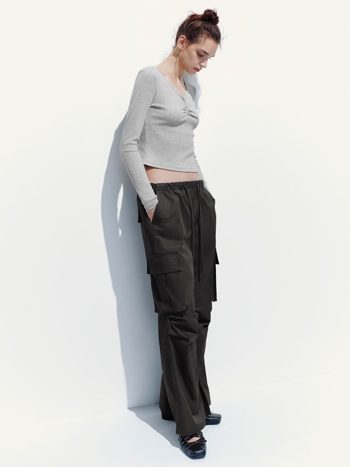 Button Top V-Neck Long Sleeve T-Shirts