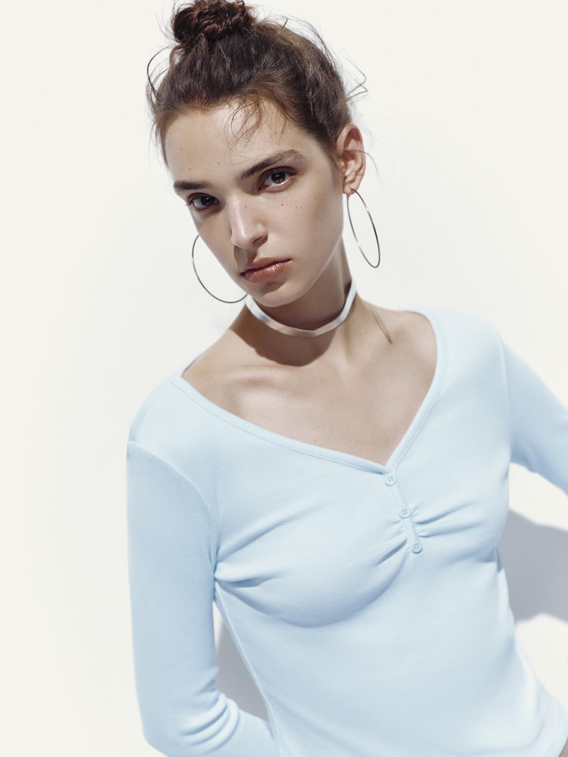 Button Top V-Neck Long Sleeve T-Shirts