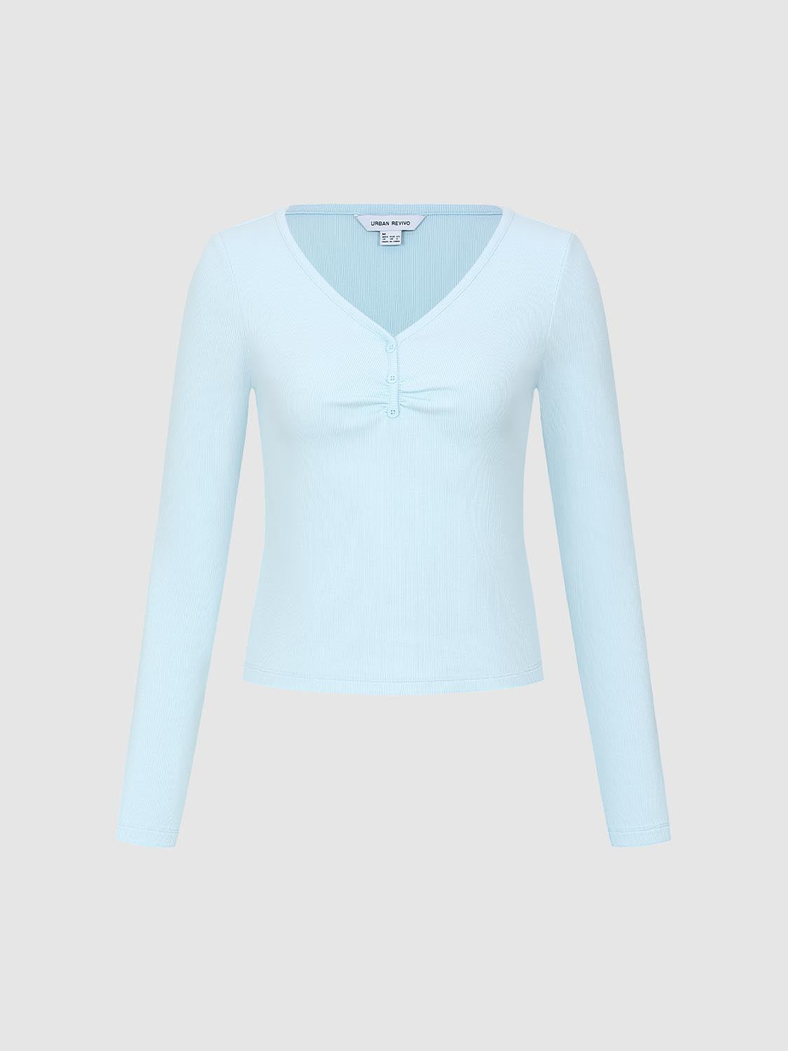 Button Top V-Neck Long Sleeve T-Shirts