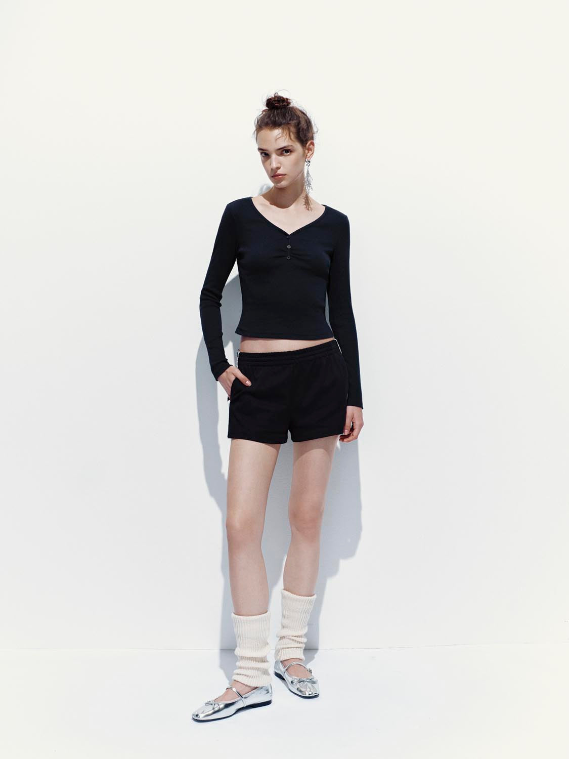 Button Top V-Neck Long Sleeve T-Shirts