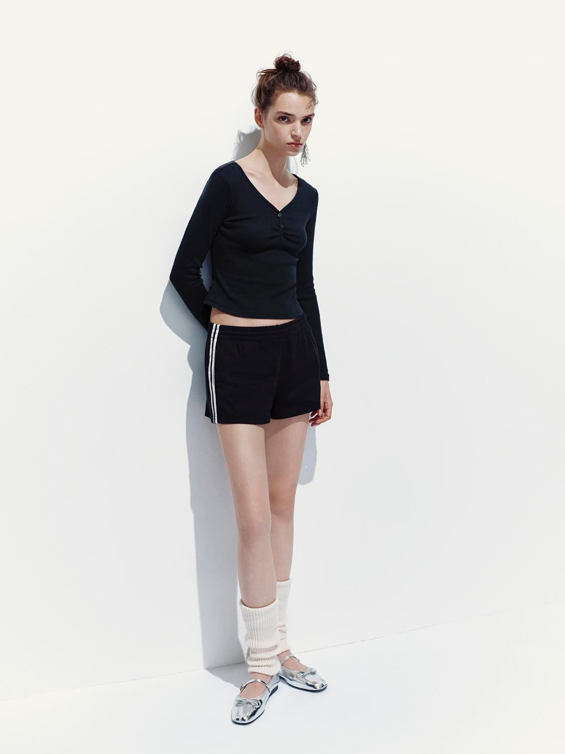 Button Top V-Neck Long Sleeve T-Shirts