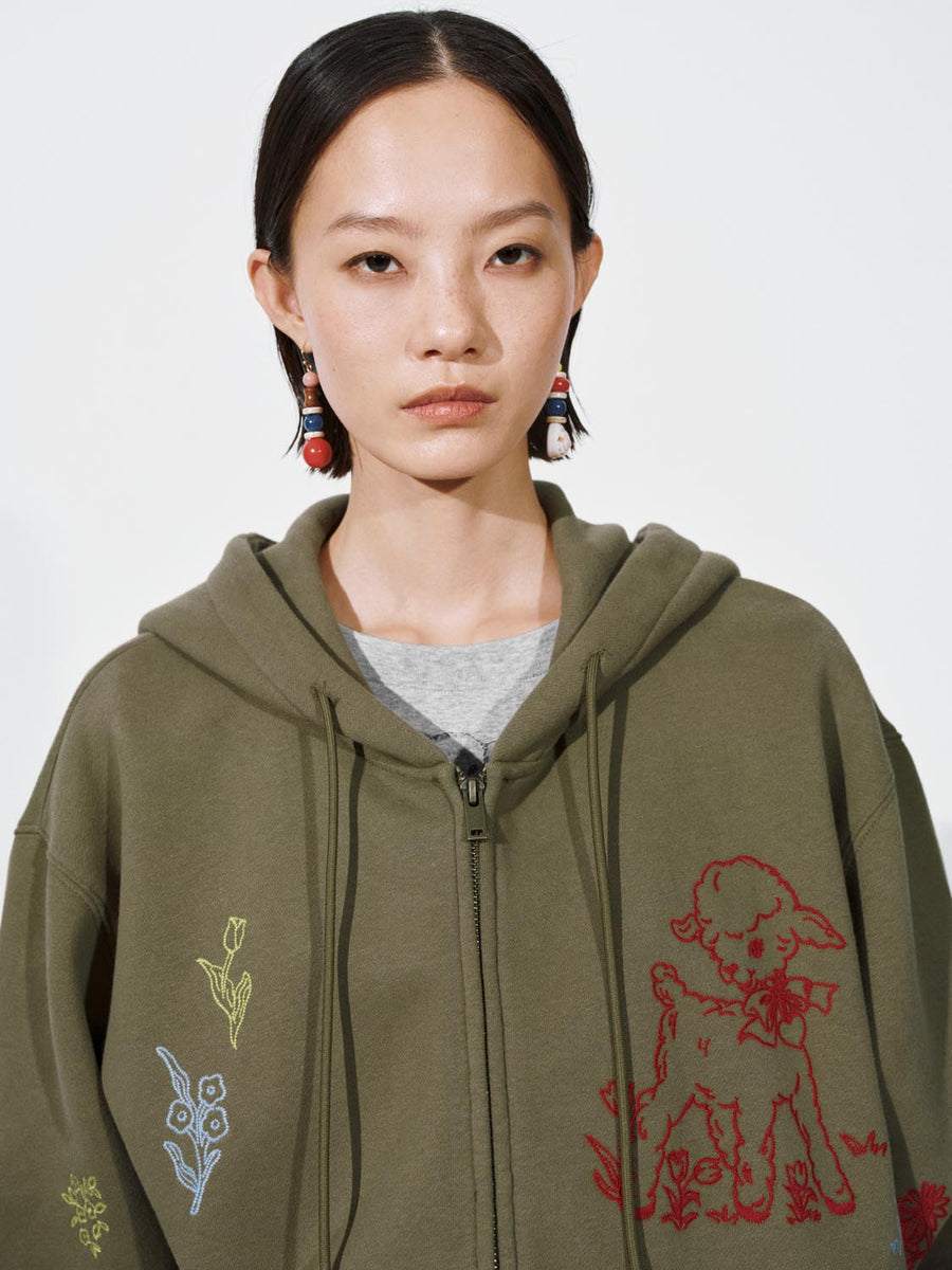 Red Drawstring Jacket Embroidered Drawstring Hooded Loose Fit Jackets – URBAN REVIVO Thailand