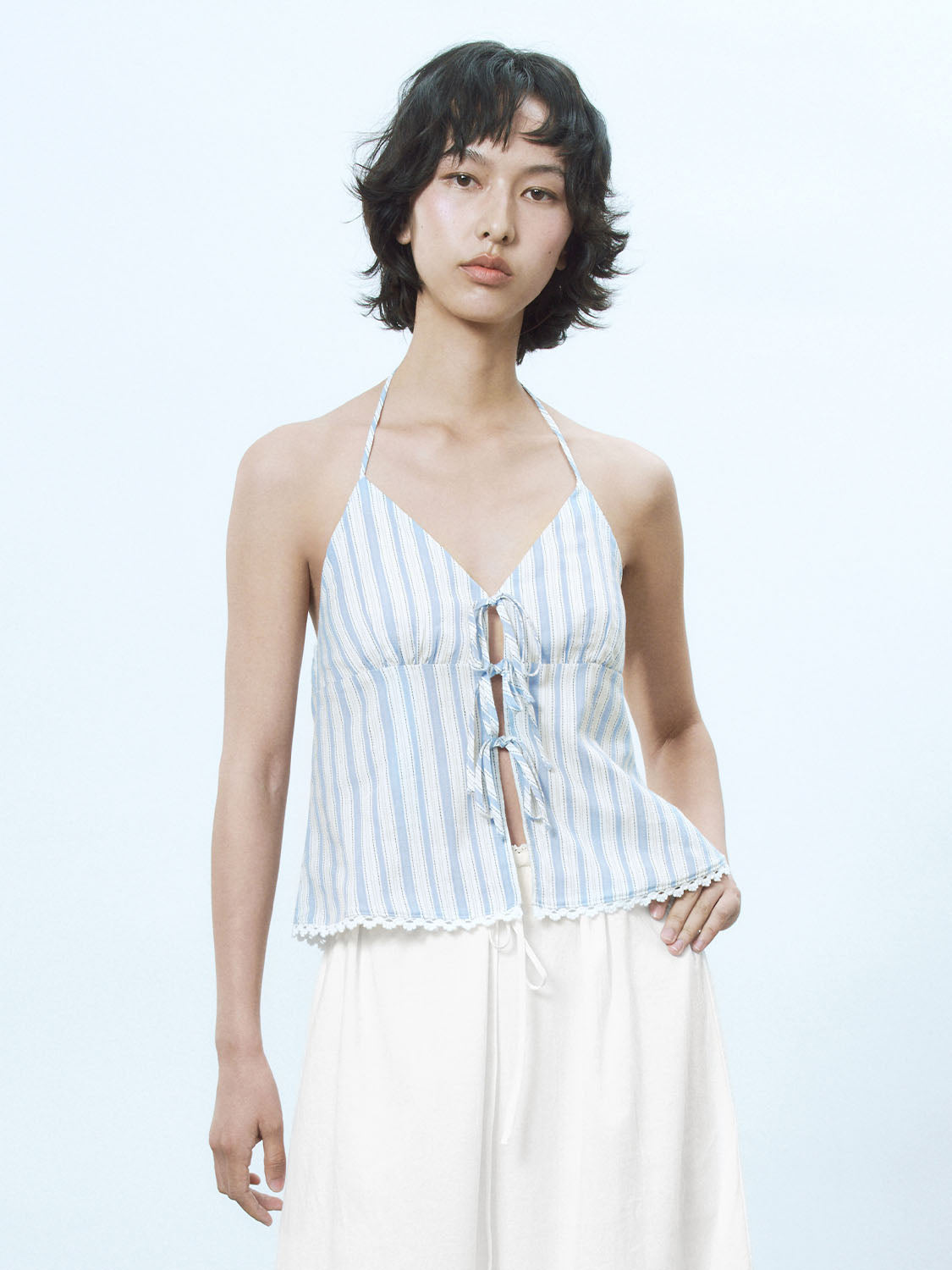 Striped Halter Neck Cami Tops
