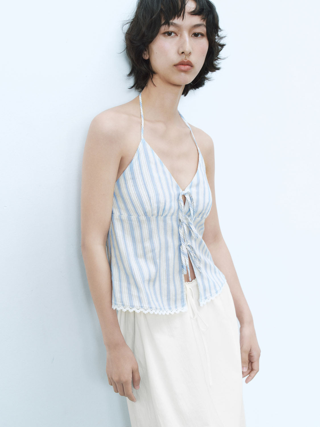 Striped Halter Neck Cami Tops