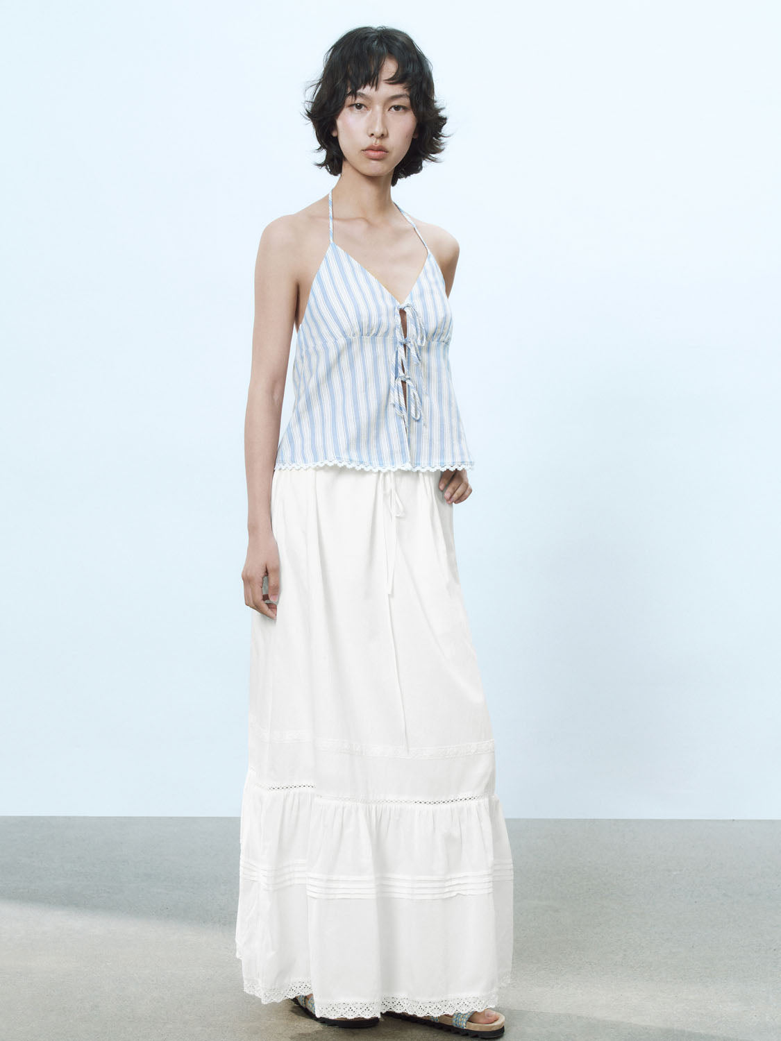 Striped Halter Neck Cami Tops