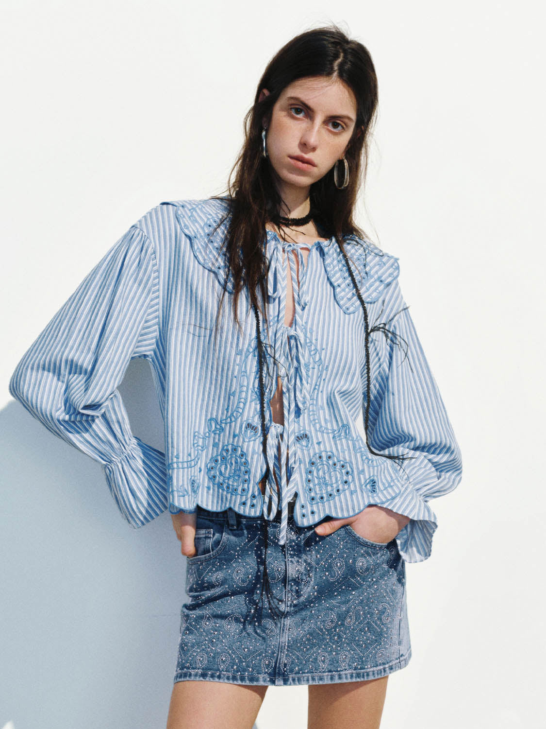 Lace Up Front Floral Shirts