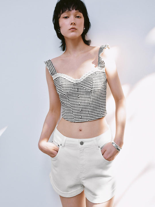 Plaid Wide Strap Cami Tops