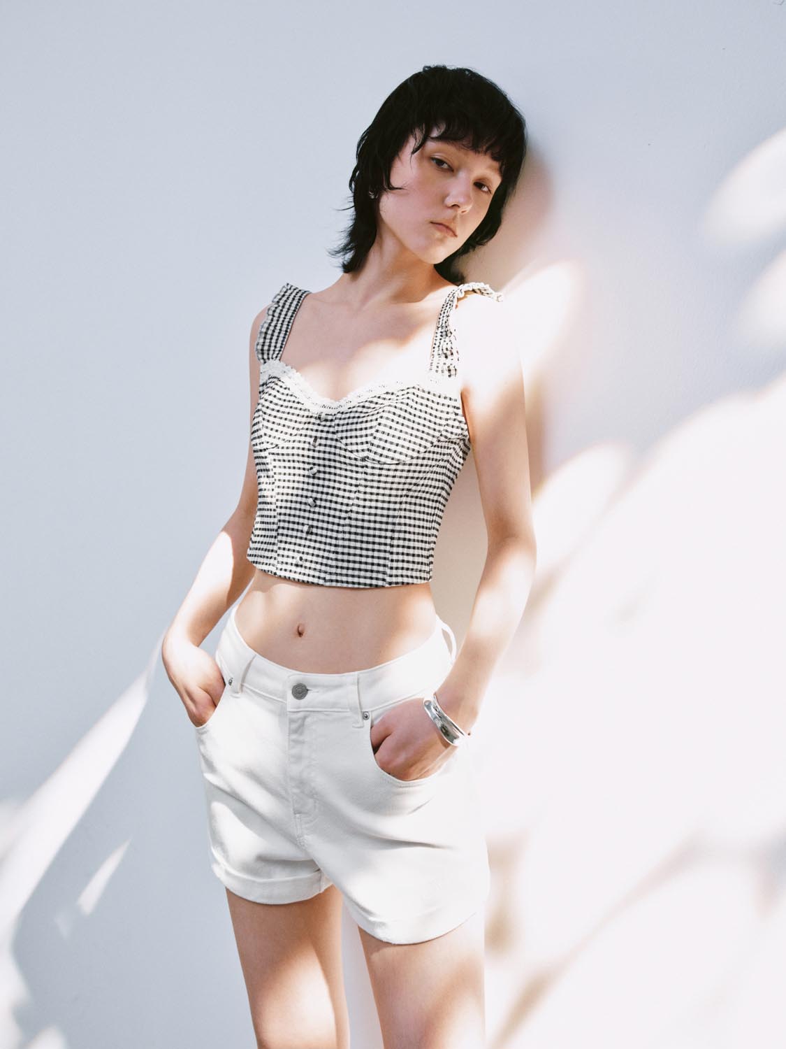 Plaid Wide Strap Cami Tops