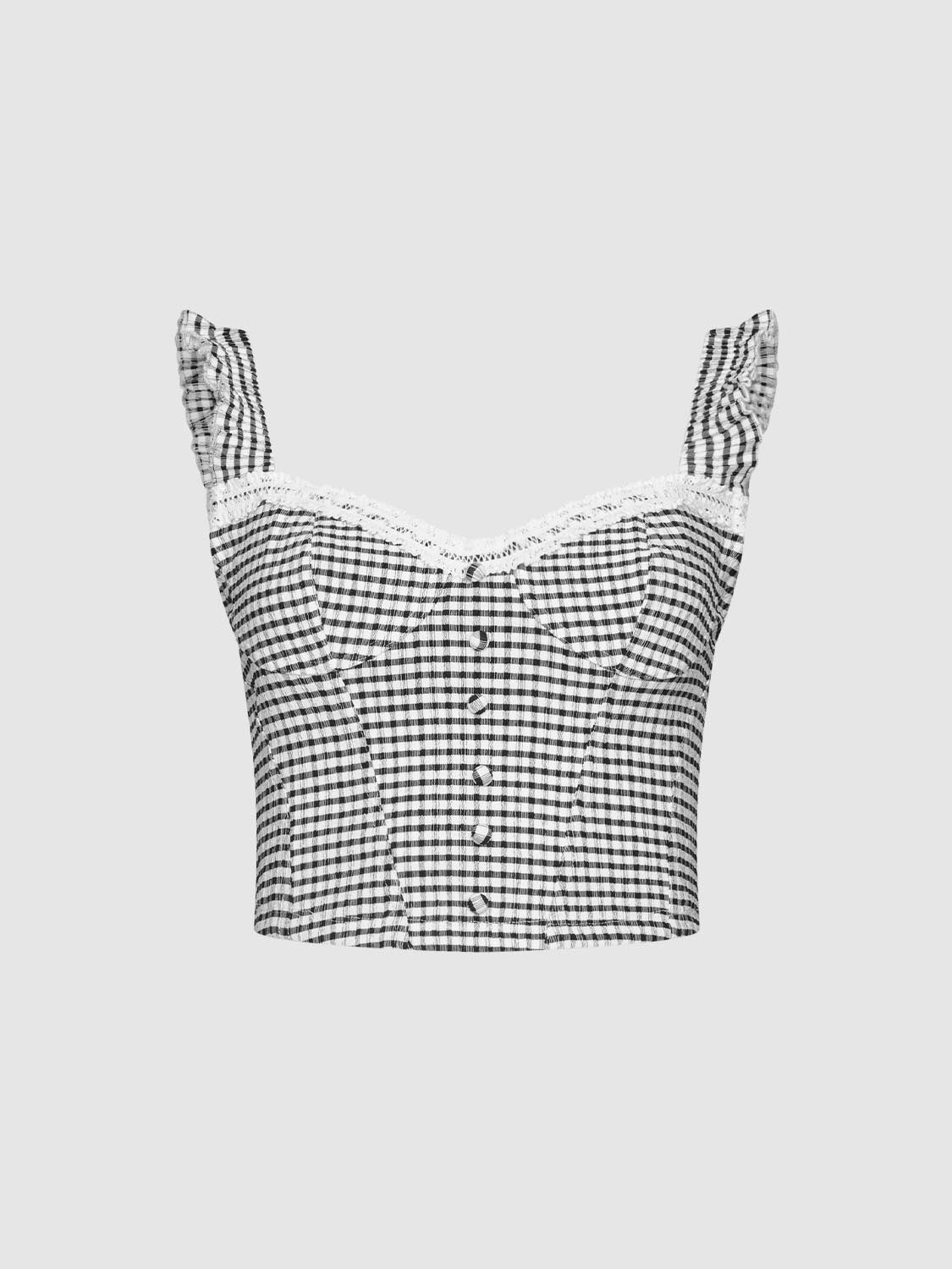 Plaid Wide Strap Cami Tops